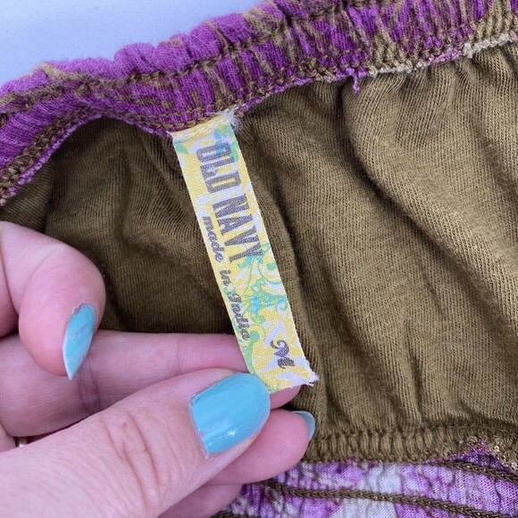 Old Navy Womens Leaf Prints Ruched Waist Strapless Top Pink Brown Size M - Picture 5 of 9